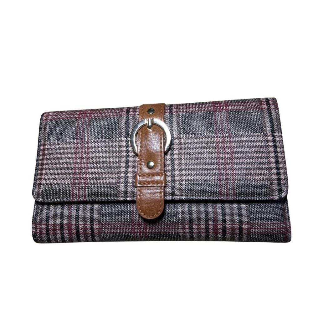 Plaid Women's Clutch with‎ Brown Belt Accent